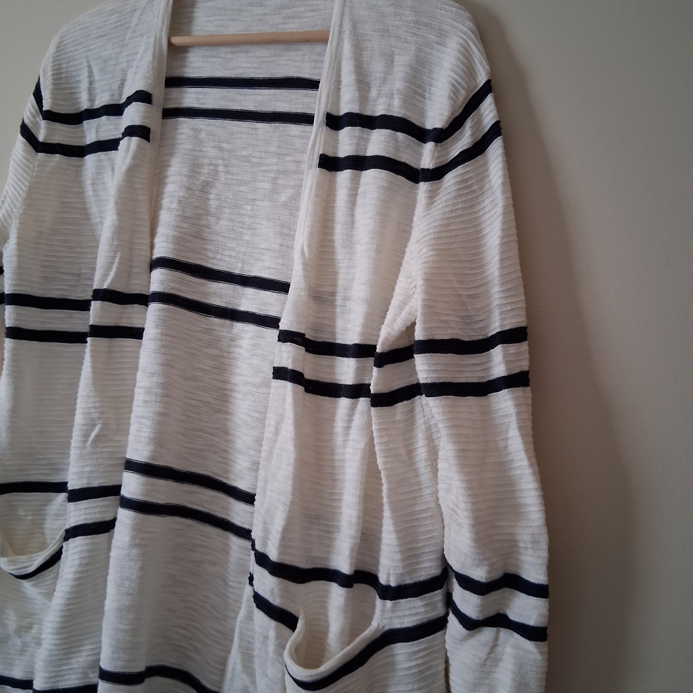 Madewell White and Black Striped Cardigan